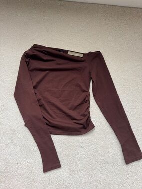 J. Crew Long-Sleeve Off-Shoulder Top in Dark Brown